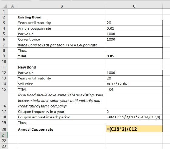 в Existing Bond Years until maturity Annula coupon rate Par value Current price when Bond sells at par then YTM = Coupon rate