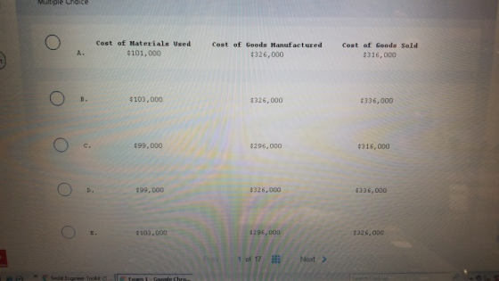 Mulpie choice Cost of Materials Used $101,000 Cost of Goods Manufactured $326,000 Cost of Goods Sold $316,000 $103,000 $326,0