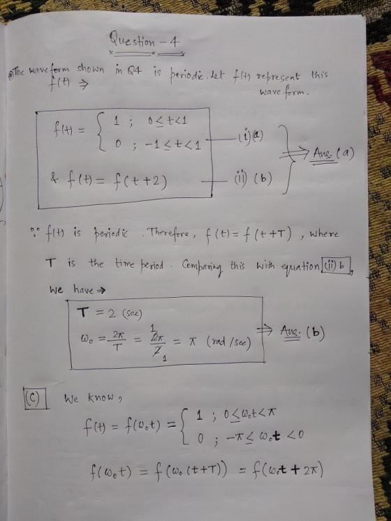 Question 4 wave form shown mC4 is beriode , lutf㈩τ resent this wave ferm l1 Avg. (a) ㄅ T is the time eriod Companin, this hih equation úi) b We have C)We know