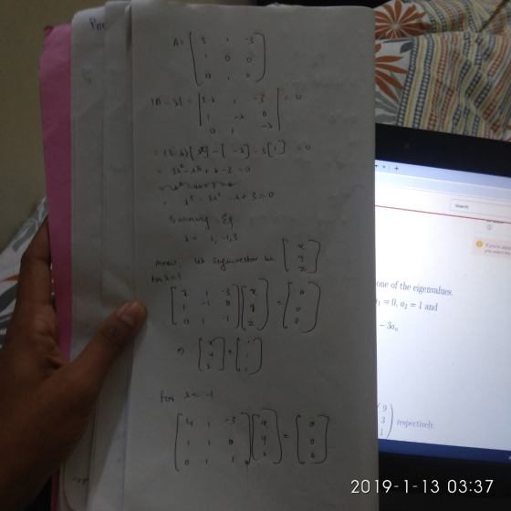 (3- x) if youre skieo ycu select the ve one of the eigenvalues. 0, 021 and За 3 respectively 2019-1-13 03:37