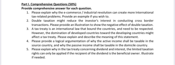 Part I. Comprehensive Questions (50%) Provide comprehensive answer for each question. 1. Please explain why the e-commerce /