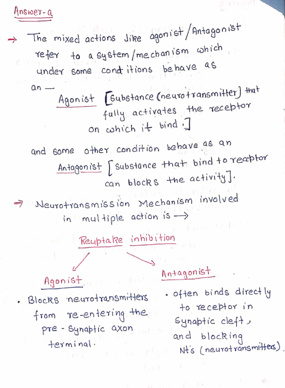 Answer- a og The mixed actions like agonist / Antagonist refer to a system mechanism which under some conditions behave as an
