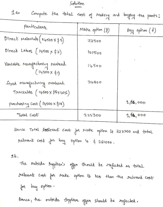 Soutton ia. b섹엿 the parts Compute the total cost 억 Making ad dnttculavz Make opHon ( 2500 Direct Lab吃い4500芦宁7) lo15oo Vortabt