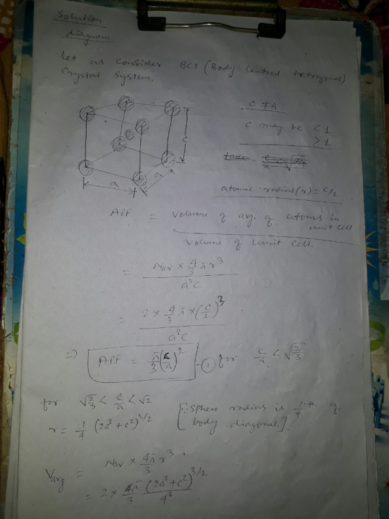 sountion diagram let us consider BCT (Body Crystal system. Centred tetragonal) cta c may be <1 >1 atomic radins (8) -0% APF -