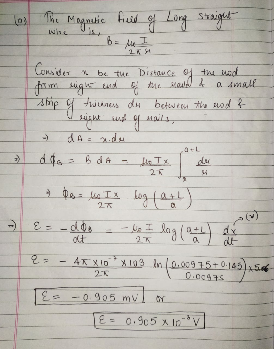 The wire Magnetic field of Long straight B = I Mo 2TM Consider a be the Distance be the Distance of the end a small from righ