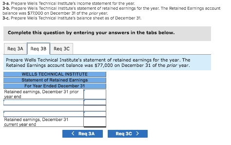 3-a. Prepare Wells Technical Institutes Income statement for the year. 3-b. Prepare Weis Technical Institutes statement of