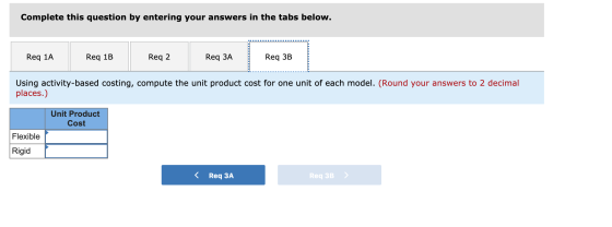 Complete this question by entering your answers in the tabs below. Req 1A Req 1B Reg 2 Req ЗА Req 3B Using activity-based cos