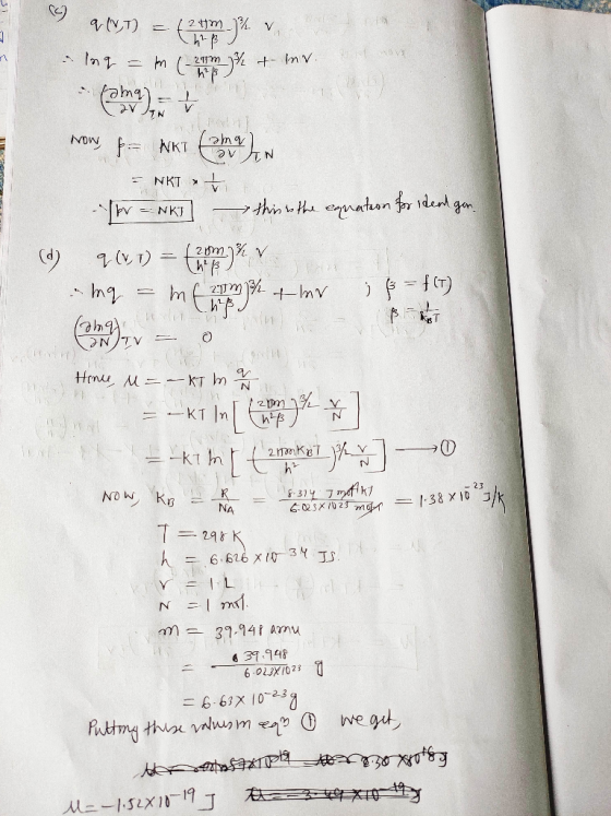 si LEHT q (T) = (241m)% v sinq = m (-21m1% +- Inv. (oh), How p- NKT (2mg) = NKT + for = Nki t hin the equation for identgan.