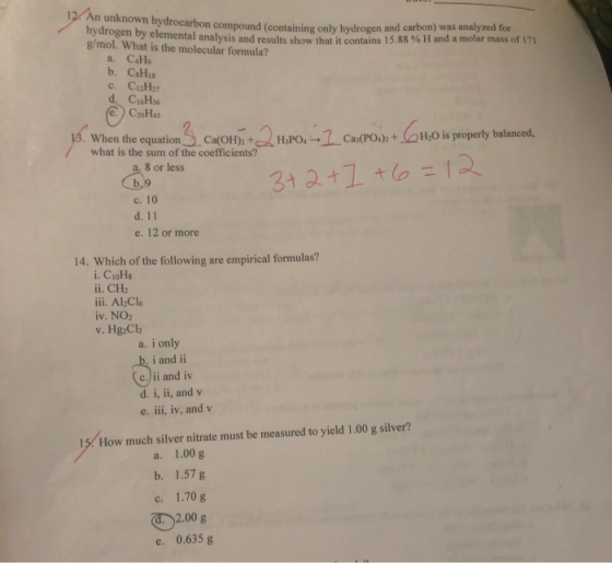 12 An unknown hydrocarbon compound (containing only hyd own hydrocarbon compound (containing only hydrogen and carbon) was an