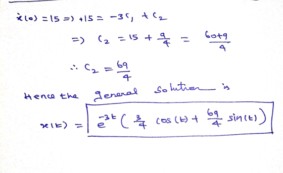 kelo) -15 =) +15= -35, tcz Cz (= - 15 t bota a C = bay solution is Hence the general bg (aix since) e ci cos (H +