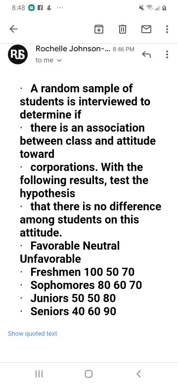 8:48 @ F . Rochelle Johnson-... 8:46 PM . • A random sample of students is interviewed to determine if between class and atti