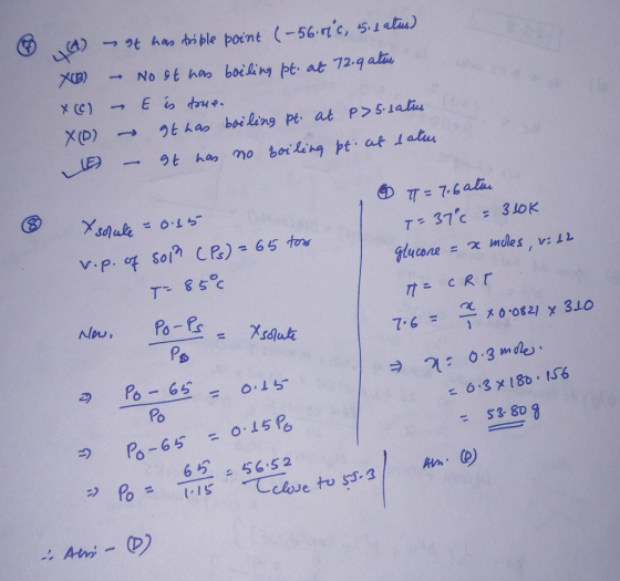 44 Pt Aao tiple point (-56.rnc, 5.1at) XB) No 9t ha boiLing pt at 72.q al X CC) E toue. 26 has baileng pt at P>Slalu LE has