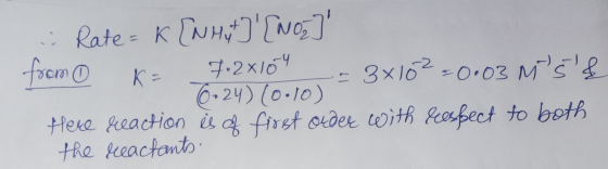 from 0 & Rate = k [NHut] [NO] = 3x10²=0.03 Ms & Here reaction is of first order with respect to both the reactants K= 0.24)