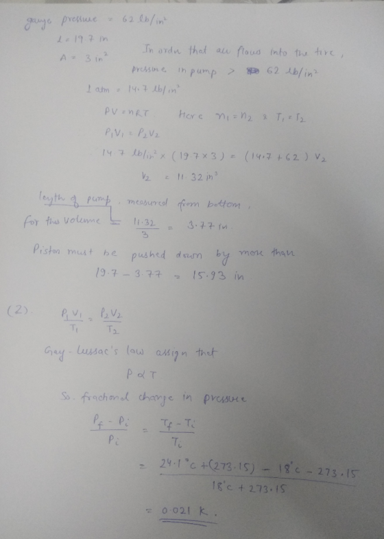 62 b/in rnge Pressuue . Tn ardn that au flous into tu tire A 3 in Prcssine t pump PV nRT Hore nin2 T,- T2 147 10 (19 7x3)(147