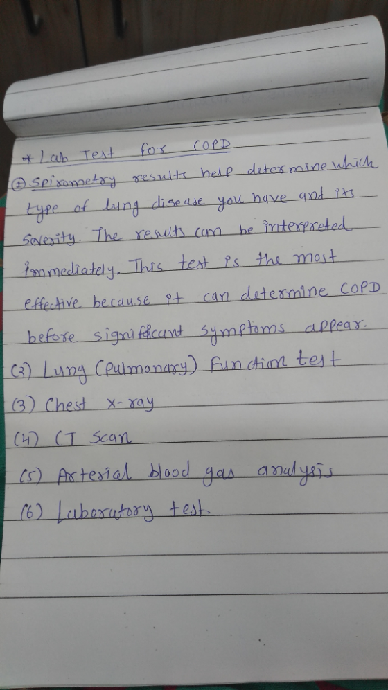 * Lab Test for COPD 6 Spixometry results help determine which type of lung disease you have and its Soverity. The results can