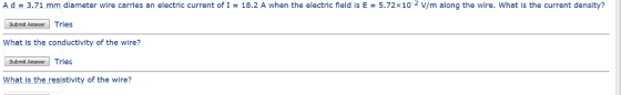 A d = 3.71 mm diameter wire carries an electric cu
