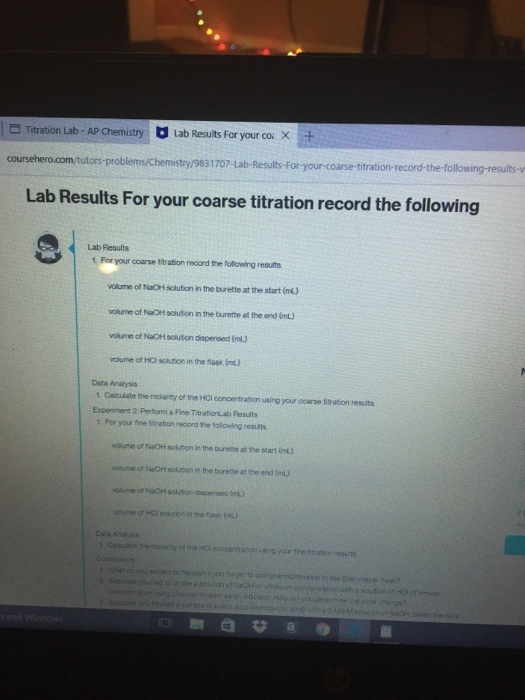 B Titration Lab AP Chemistry lab Results For your