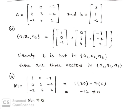 o -7 3 0 3 and b = - ] -2 6 2 a (9,822,93) = [:] [:E:] in {a, clearly b is hot 9₂,93} there are three vectors in in {9,92, as