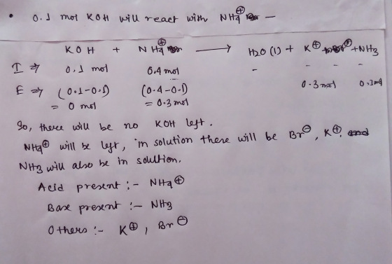 • Ond mot koh will react with Nitro - KOH & Nitam Holt K +Nt3 It Ond mot 0.4 mos - - - E ay 1002-001) (0.4-0.) 0-3 mol 03 and