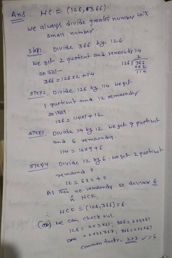Nb 1261292 2 261 366 252 T14 Ans. HC.F (126, 83 66) fou ne we always divide greater number with smart number slep): Divide 36