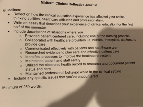 Midterm Clinical Reflective Journal Guidelines: Reflect on how the clinical education experience has affected your critical t