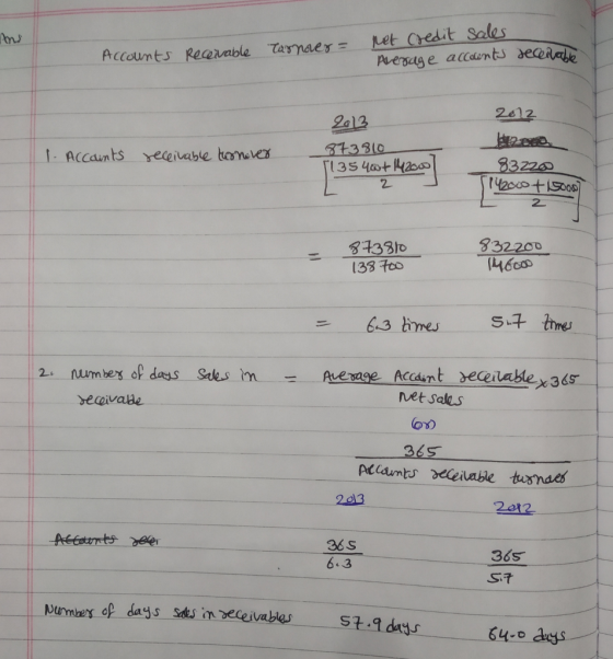 Accounts Rearable tarmaer- Let est Sales 2612 2a12 135 428322 2 133h 138 tco 332200 466 6-3 times S tme 2 numbes of dass Seks im Pesage Accaintecelabe x 365 rvet Salas eaivabe 36s 2412 36S 6.3 36s
