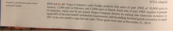 (CGA adapted) Prepare a production and a direct materials budget E9.8 (LO 2), AP Fuqua Companys sales budget projects unit s