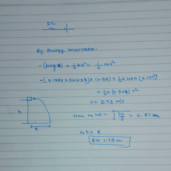 Sie Sht By Energy conservation, - Cung al) + 2 ka ļ mv -(.1 sex 0.942x 9.8 JX (0.891) + x 1000 (0.127) = x (o.gug) v Vz 3.79