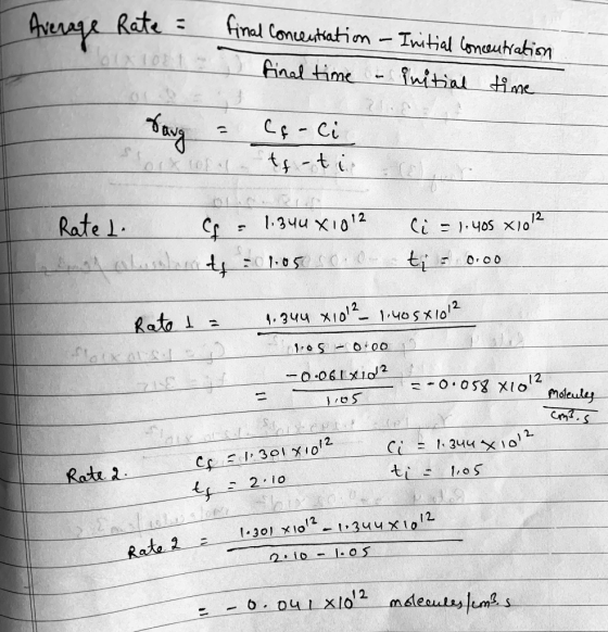 - Average Rate = 108 t final concentration - Initial concentration ) final time - initial time Ca - ci tft i Rate L = 1.340 X