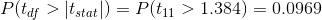 P(t_{df}>|t_{stat}|)=P(t_{11}>1.384)=0.0969
