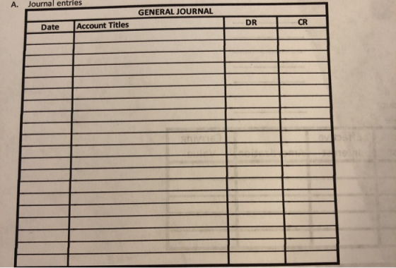 A. Journal entries GENERAL JOURNAL Date Account Titles | CR DU