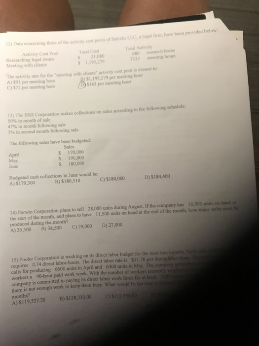 on provided below l minth Total Activity 600 research hours Activity Cost Pool Researching legal issues Meeting with clients