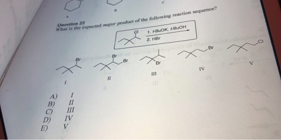 Question 22 What is the expected major product of the following reaction sequence? 1. FBUOK, t-BUOH 2. HBr Br ollBr Br Br Br