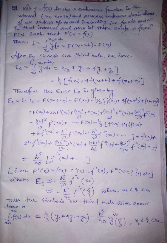 Let y = f(x) denotes a continuous function in the interval (xo, xor2h) and posseses continuous deravahous. of all orders up t
