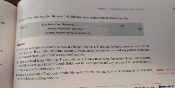 Chapter 7 Accounting Information Systems so recorded the return of defective merchandise with the following entry. tain View