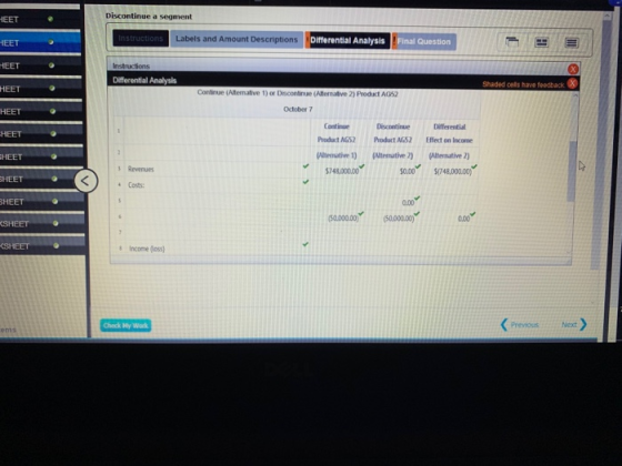 HEET Discontinue a segment Instructions Labels and Amount Descriptions Amount Desenptions Differential Analysis Diferental An