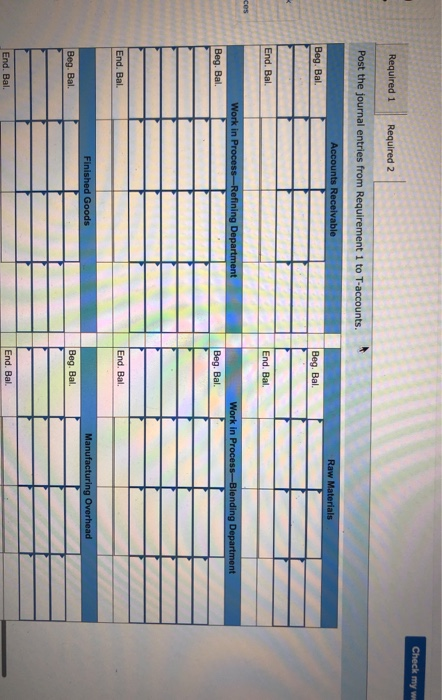 Check my w Required 1 Required 2 Post the journal entries from Requirement 1 to T-accounts. Accounts Receivable Raw Materials
