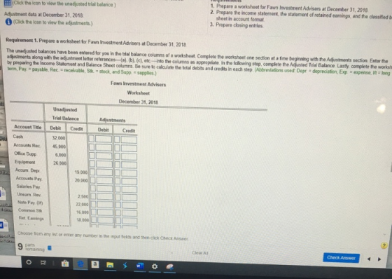 Click the icon to view the unadjusted trial balance) Adjustment data at December 31, 2018 (Click the icon to view the adjustm