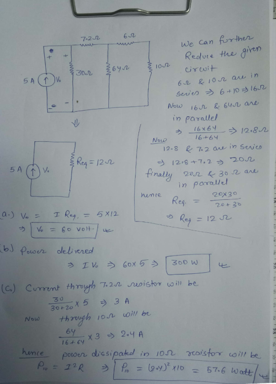 7.22 6 n We can forther vCe ey1oRedure the giren 692 in pasallel う164611 う12,8 n NouD inaly 202 30 12 ar in parale humre eg, 20 + 3 ヲ DUう 30+20x5 3A through lo.n、W)!! be Now 6 16+6y hume potoer diesipokol inon istor mce 2