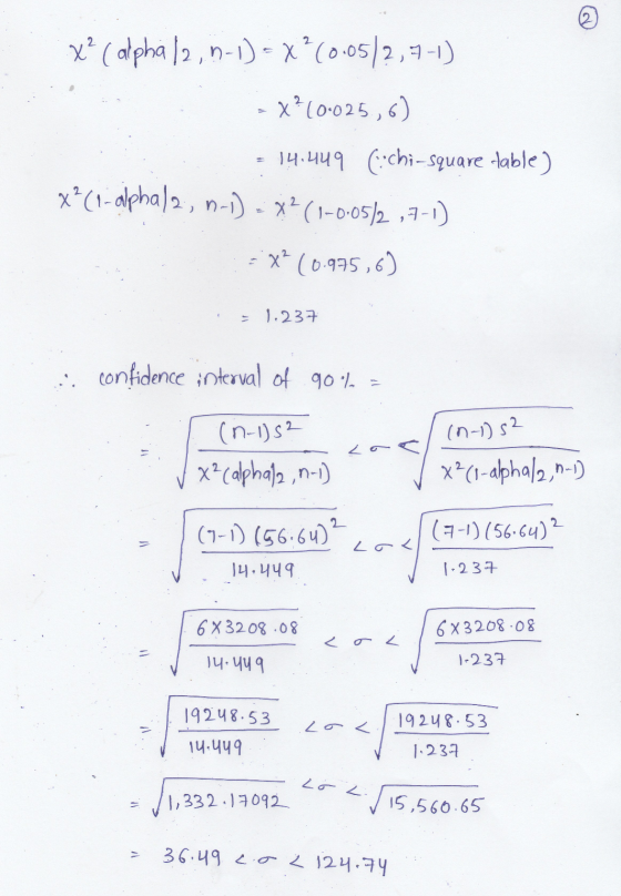 x² (alpha/2, n-1) = x²(0.05/2,7-1) - X?(0.025,6) 14.449 (:chi-square table) X? (1-alphal 2, n-1) = x2(1-0.0572 , 7-1) =x² (0.