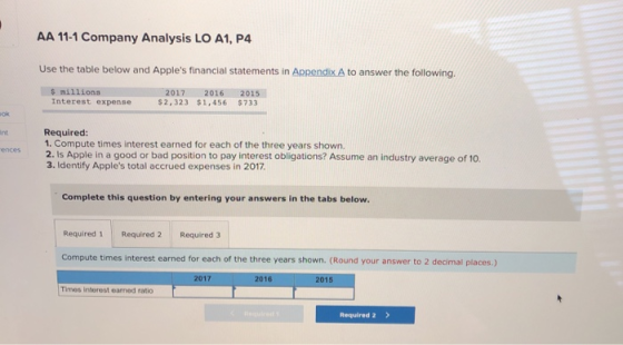 AA 11-1 Company Analysis LO A1, P4 Use the table below and Apples financial statements in Appendix A to answer the following