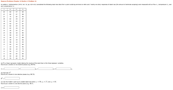 Reserve Problems Chapter 12 Section 1 Problem 11 An article in Technometrics (1974, Vol. 16, PP. 523-531) considered the foll