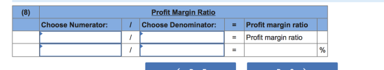 (8) Profit Margin Ratio Choose Denominator: Choose Numerator: = = Profit margin ratio Profit margin ratio ole
