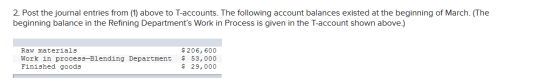 2. Post the journal entries from (1) above to T-accounts. The following account balances existed at the beginning of March. (