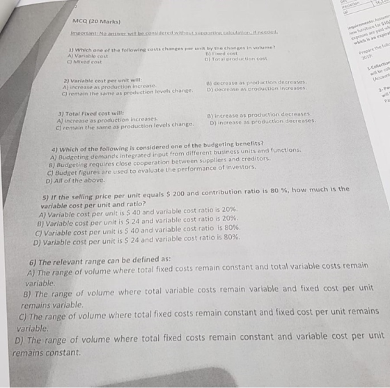 Mediation MCQ (20 Marks) Important. No answer will be considered without sunnattint calculation needed Leements as Sewuiture