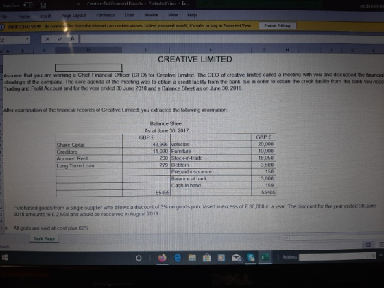 endatan Auto Sale Of A Create Tal Financial Reports Protected View • Ex... File Home insert Page Layout Formulas Data Review