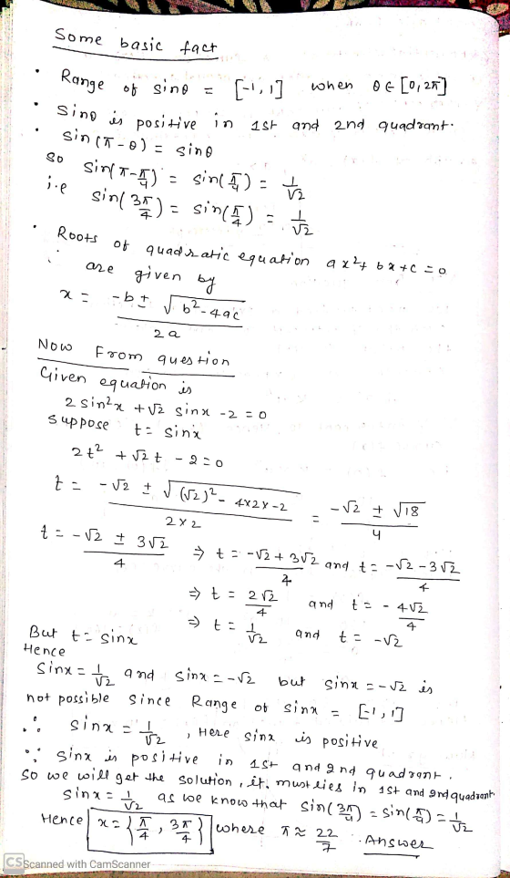 ut some basic fact sino es positive in 1st and 2nd quadrant: sino [-] of [0,27] Range of when So i.e Sint-A) sin(3) tra sin (
