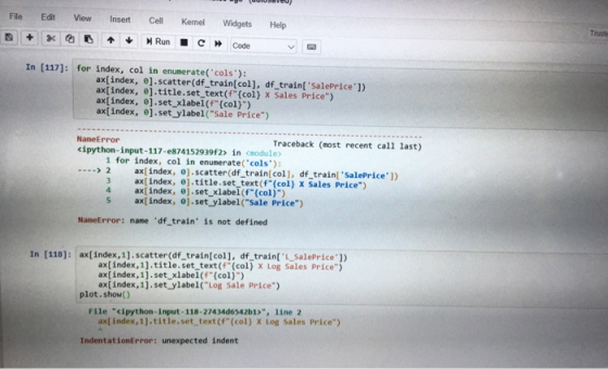 Edit View File Insert Cell Kermel Widgets Help Truste H Run Code In [117]: for index, col in enumerate(cols): ax[index, e].s