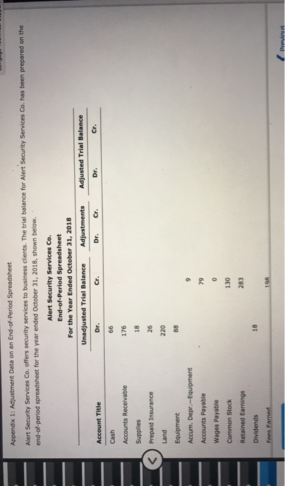 Appendix 1: Adjustment Data on an End-of-Period Spreadsheet Alert Security Services Co. offers security services to business