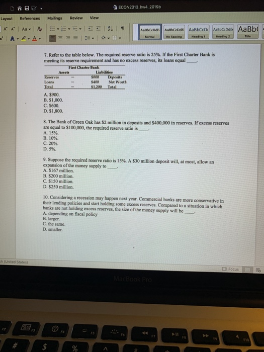 ECON2313 hw4 2019b DADE. Layout References Mailings Review View X AA EEEE A. A. a ABCDE Date was cold лавьсаган Аавьссос Аавь